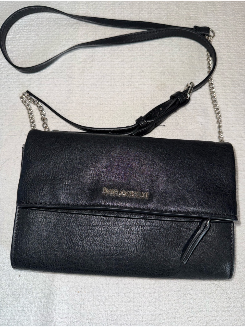 Enzo Angiolini Black Leather Crossbody with Chain Strap